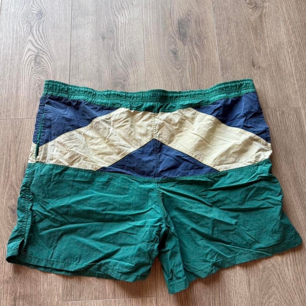 Vintage‎ 90s Colorblock Swim Trunks Starting Point Green Navy  Beach Shorts L